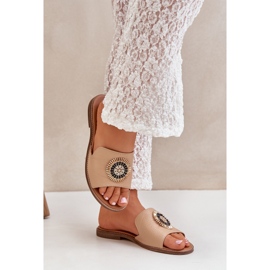 Lewski Shoes Kožené žabky s plochým lewski 3047/o béžovou hnědý 2