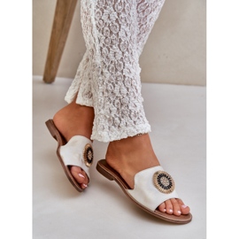 Lewski Shoes Kožené žabky s plochou s plochou lewski 3047/o -golden otře zlatý 2