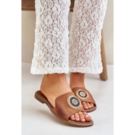 Lewski Shoes Kožené žabky s plochým lewski 3047/o velbloud hnědý 1