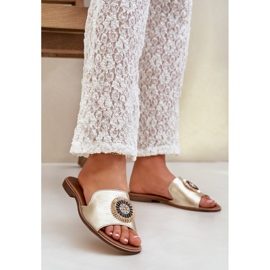 Lewski Shoes Kožené žabky s plochou lewski złote zlatý 2