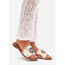 Lewski Shoes Kožené žabky s plochou lewski złote zlatý 1