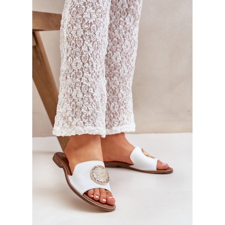 Kožené žabky s plochými dekoracemi s plochou zazoo 3047/o bílá bílý 2