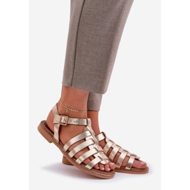 Kožené sandály s plochými podpatky Zazoo 3686 Zlotys zlatý 1