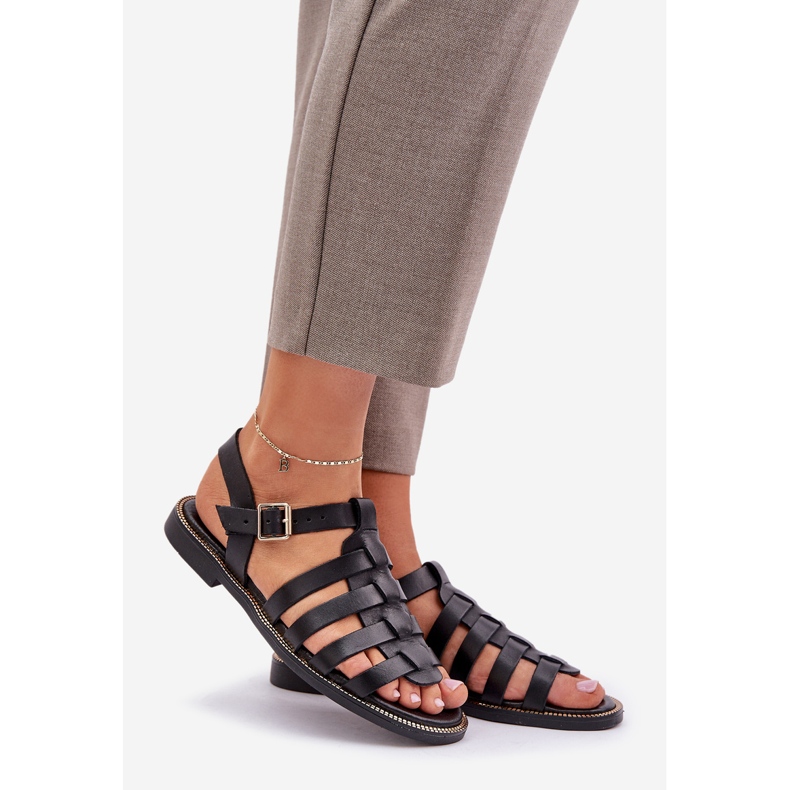 Kožené sandály s plochými podpatky zazoo 3686 černá 1