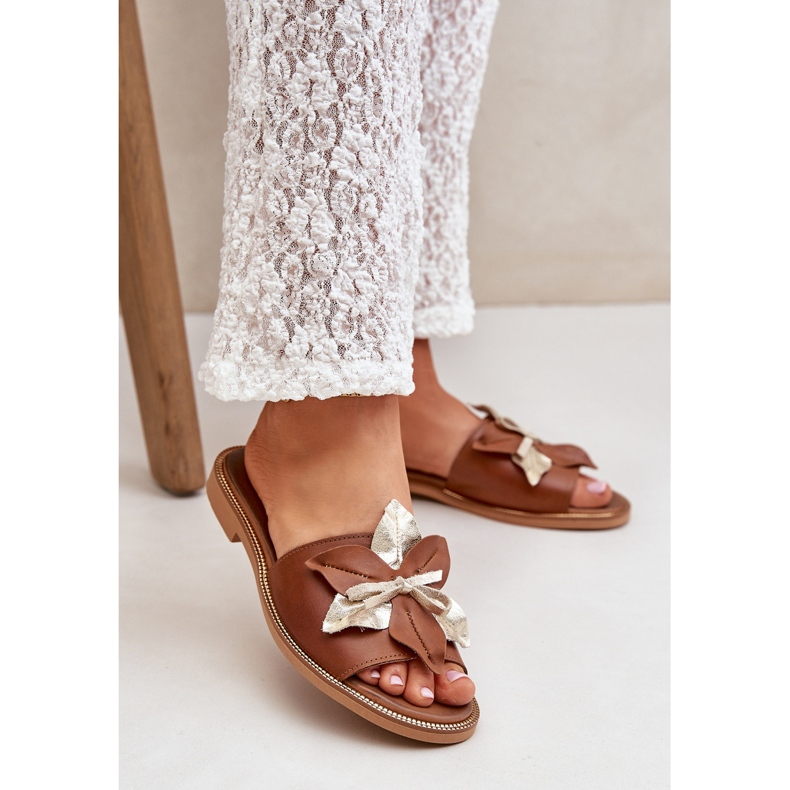 Pantofle s dekorací Natural Leather Zazoo 3574/Z Camel hnědý 2