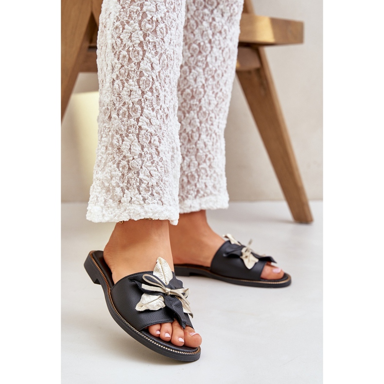 Pantofle s dekorací Natural Leather Zazoo 3574/Z černá černý 2
