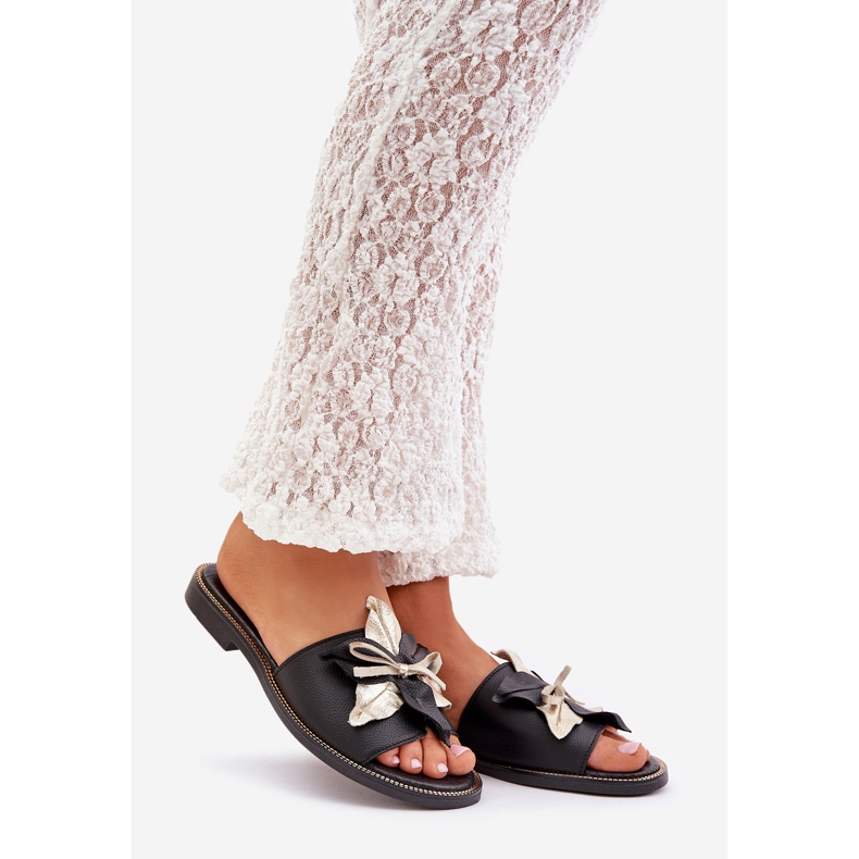 Pantofle s dekorací Natural Leather Zazoo 3574/Z černá černý 1