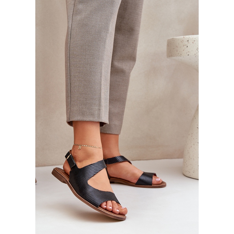 Lewski Shoes Kožené sandály pro sponu s černou černou lewski 3041 černý 2