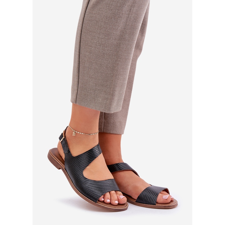 Lewski Shoes Kožené sandály pro sponu s černou černou lewski 3041 černý 1