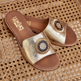 Kožené žabky s plochými dekoracemi s plochou zazoo 3047/o Golden zlatý 2