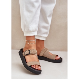 Dámské semišové žabky na platformě Zazoo 3024 béžový 2