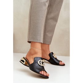 Elegantní kožená ženská nízká -Heels Laura Messi 2874 Black černý 2