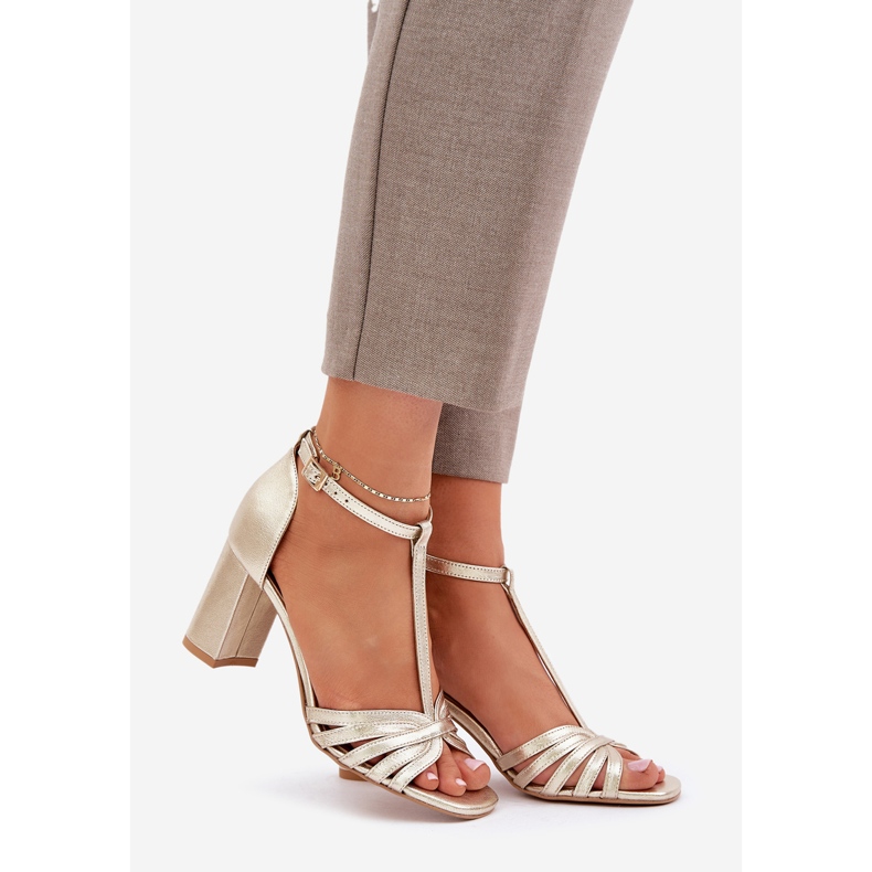 Natural kožená sandály na Laura Messi 2766 Zloty Post zlatý 1