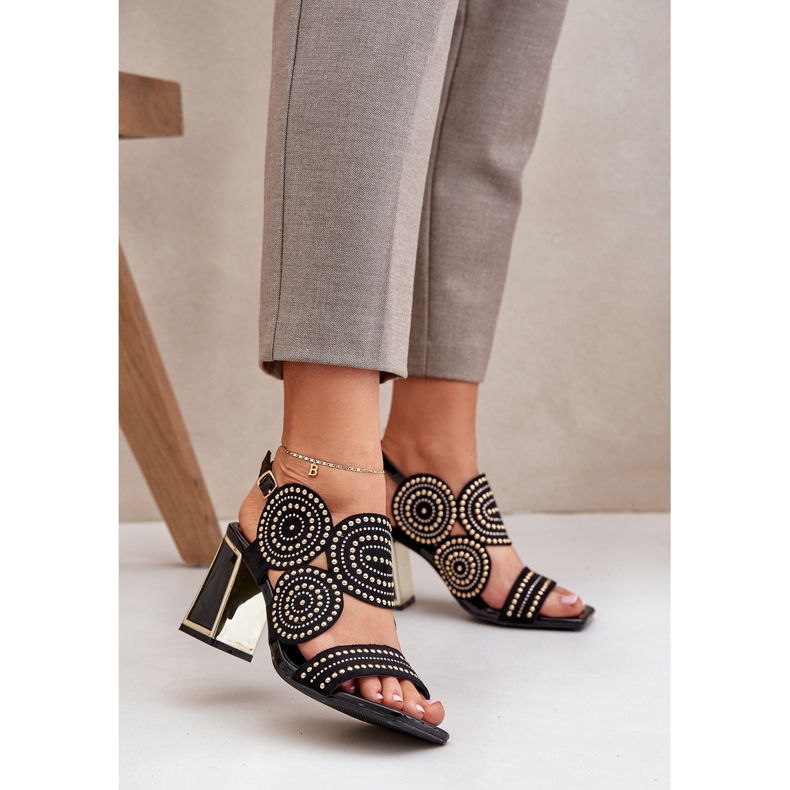 Zdobené sandály na černém sloupku černý 2