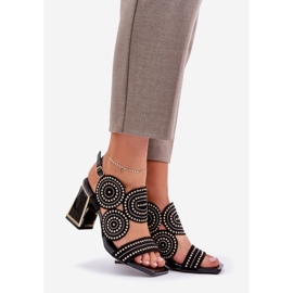 Zdobené sandály na černém sloupku černý 1