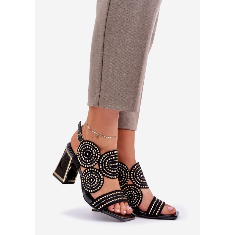 Zdobené sandály na černém sloupku černý 1