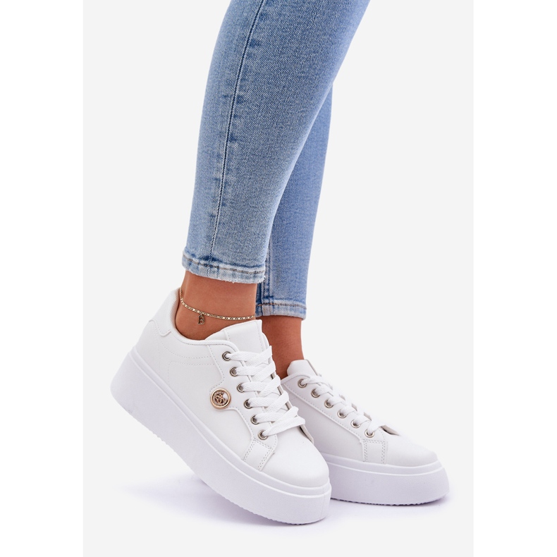 Ekologická kožená tenisky na platformě se zlatým detailem bílým 1 Ekologická kožená tenisky na platformě se zlatým detailem bílým 1
