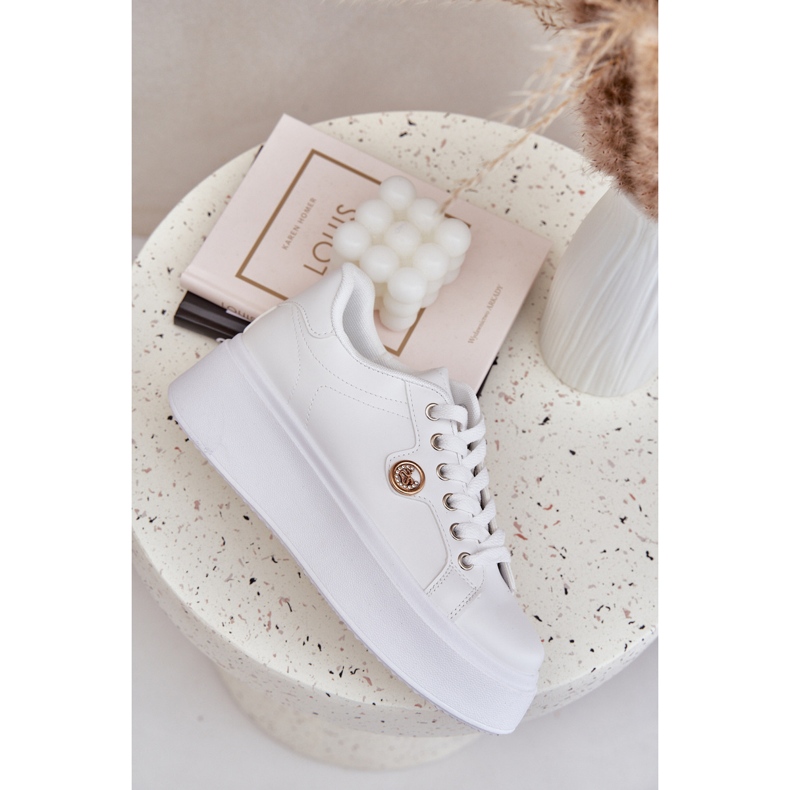 Ekologická kožená tenisky na platformě se zlatým detailem bílým 2
