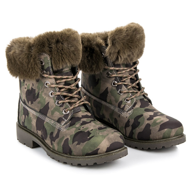 Queen Vivi Camo trapery s kožešinou zelený 1