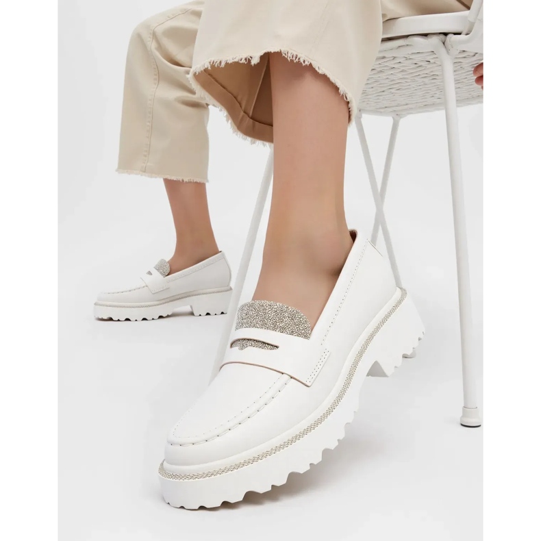 Dámské diamantské bílé mokasíny bílý 2