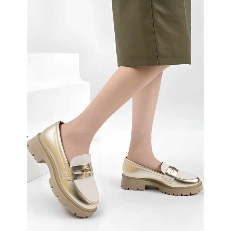 Dámské zlaté mokasíny zlatý 2