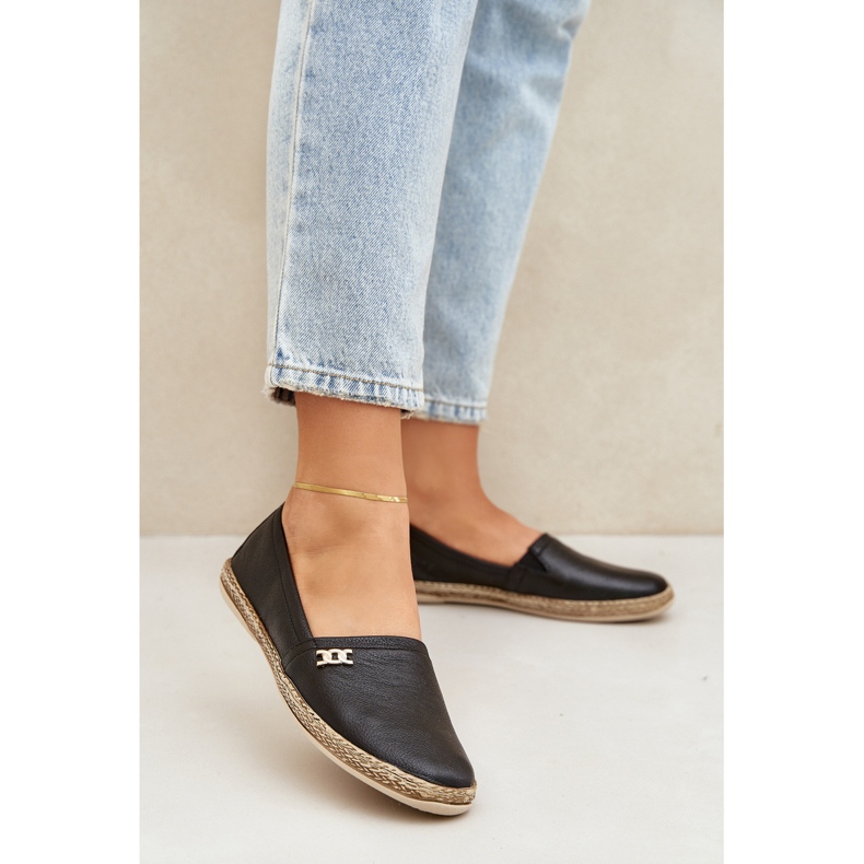 Elegantní kůže Espadrilles Dámská zazoo 10177 černá černý 2
