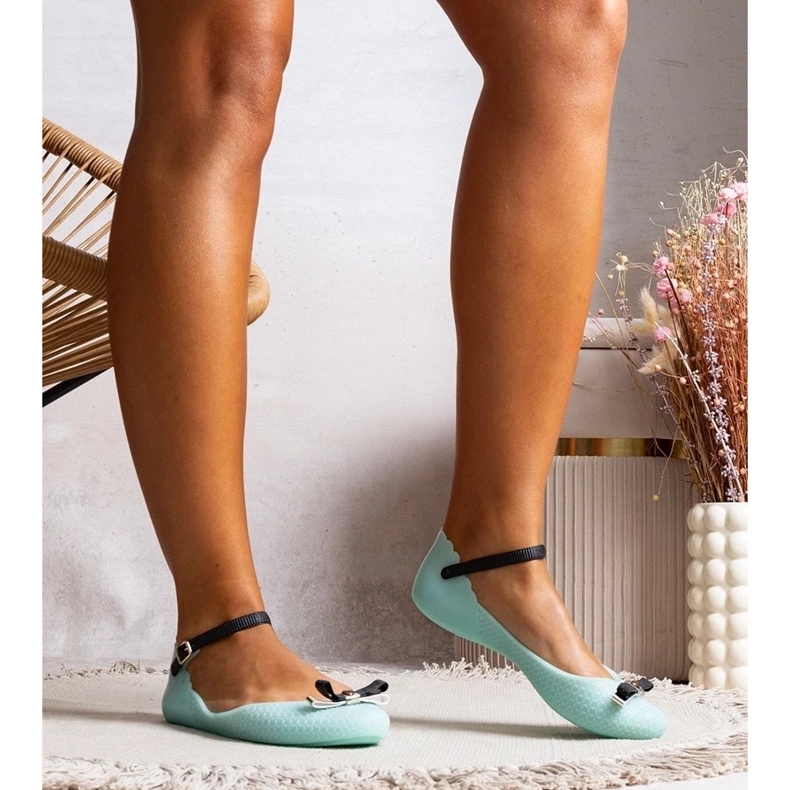 D/GMR Dámské modré baleríny vyrobené z gumy s lukem a sponou modrý 1