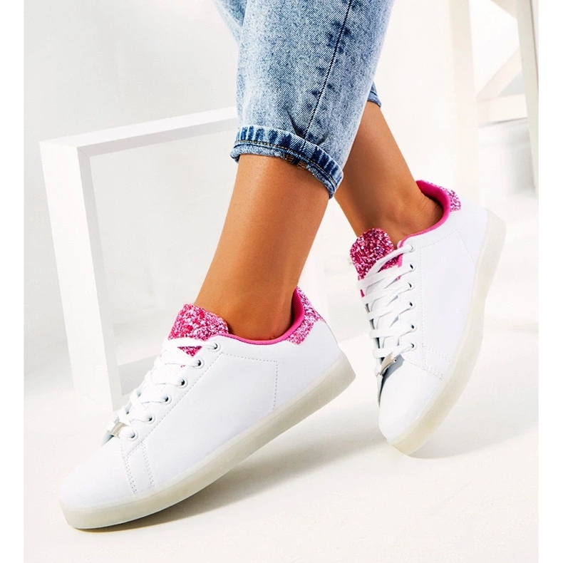 D/GMR Bílé a růžové tenisky s LED světly Alfaro bílý 2