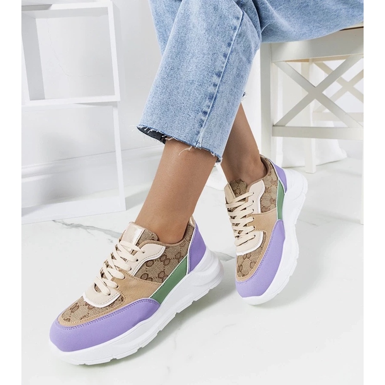 D/GMR Dámské béžové a fialové tenisky Elyne fialový 1 D/GMR Dámské béžové a fialové tenisky Elyne fialový 1