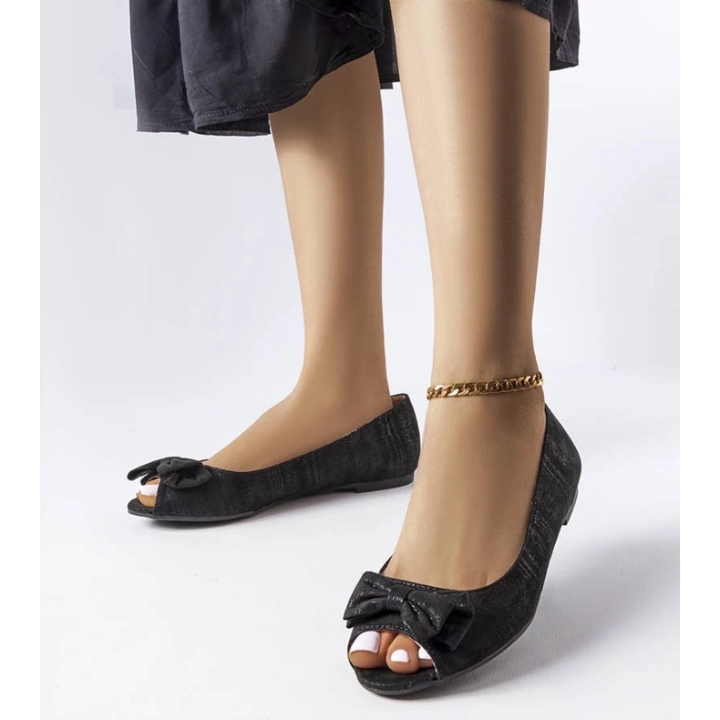 D/GMR Černé metalické baleríny s mašlí od Hawk černá 1