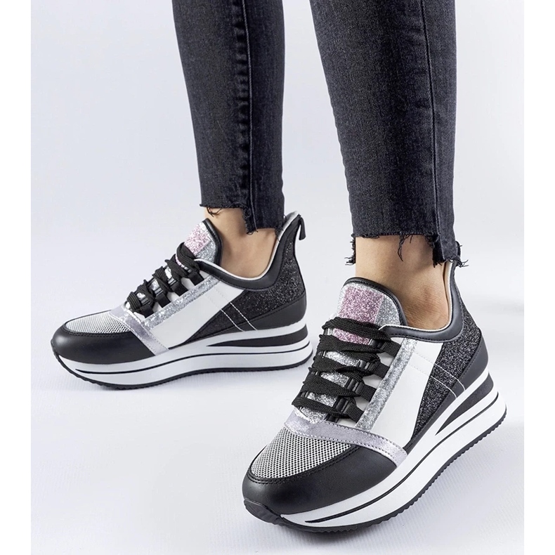 D/GMR Černé třpytivé tenisky na platformě Marce černý 1