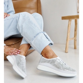 Stříbrné kožené tenisky na platformě Amana stříbrný 2