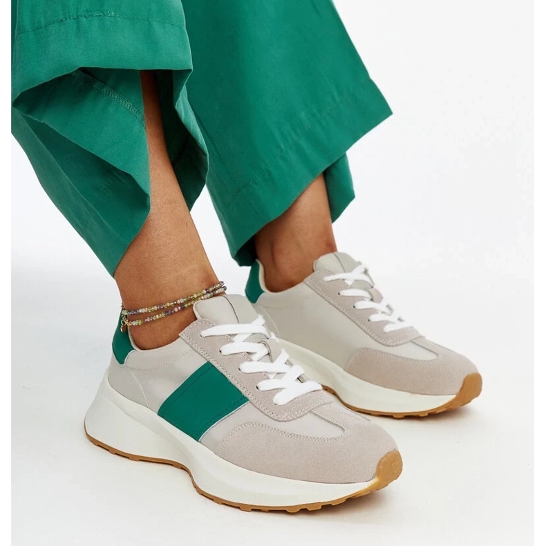 Šedé a zelené kožené tenisky značky Ganim šedá 1