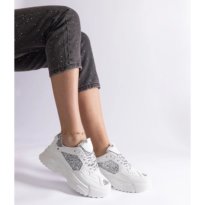 D/CEO Bílé dámské tenisky s třpytivými vsadkami Caraballo bílý 2