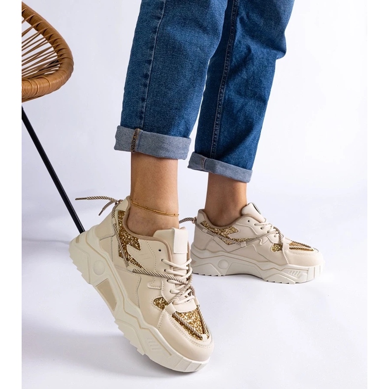 D/CEO Béžové dámské tenisky s agarovými třpytkami béžový 2