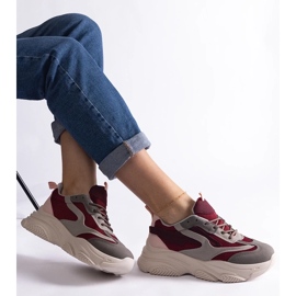 D/CEO Kaštanově hnědé a šedé dámské tenisky Milenka červené 2