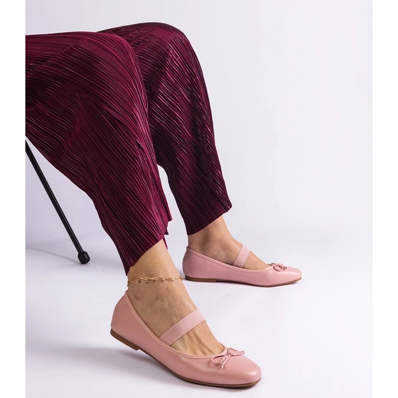 D/CEO Růžové baleríny s elastickým pásem a dekorativním newtonovým lukem růžový 1