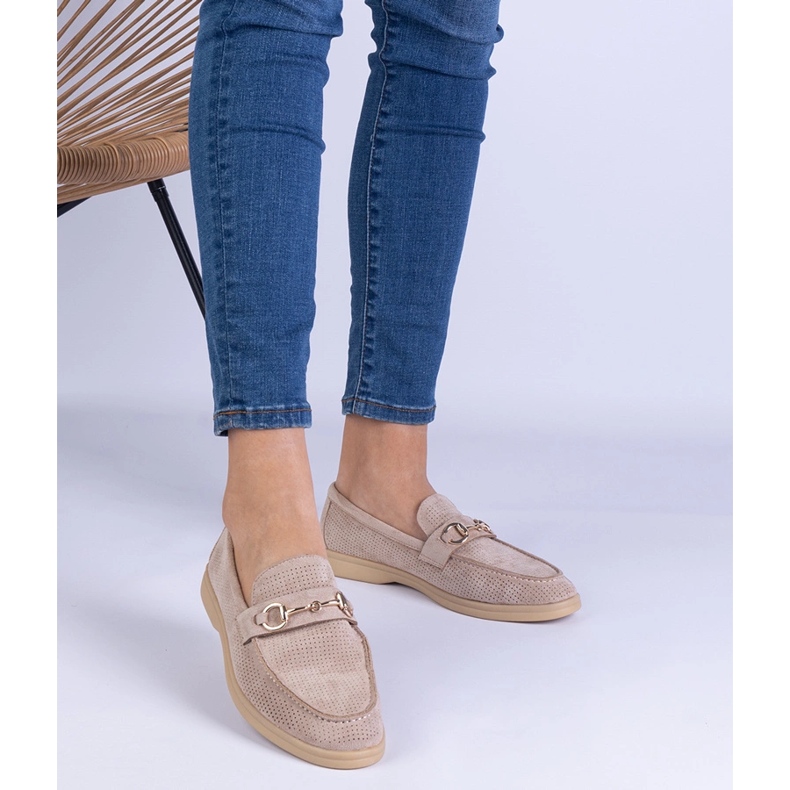 Hnědé otevřené práce ekozamszamowe mokasíny se zlatou dekorací hnědý 1 Hnědé otevřené práce ekozamszamowe mokasíny se zlatou dekorací hnědý 1