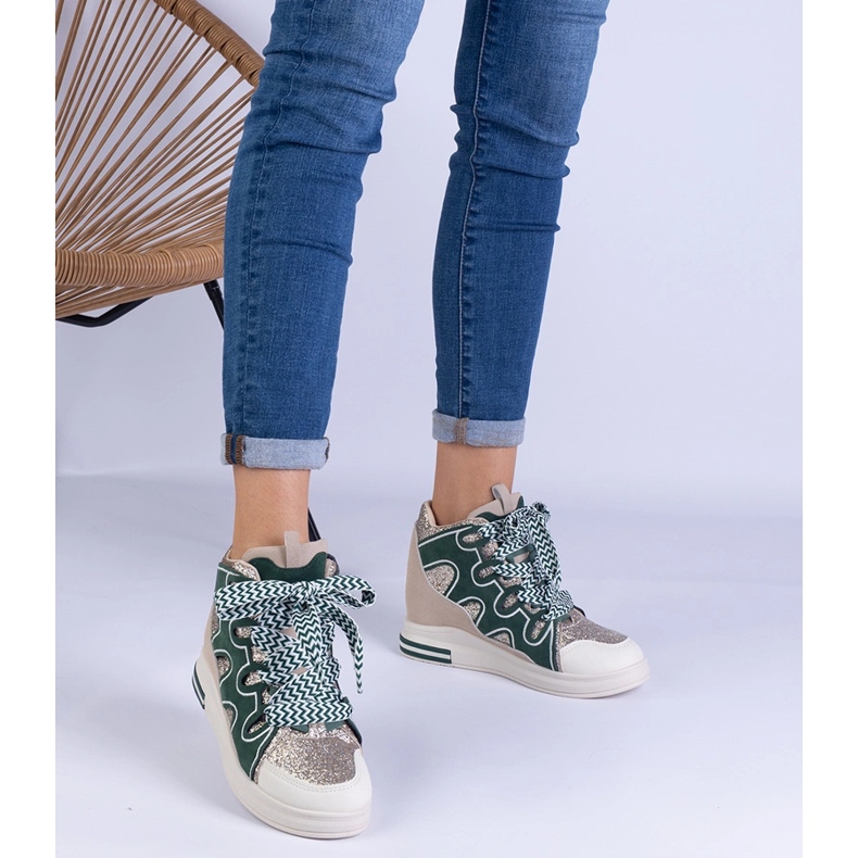 Zelené tenisky s tlustými tkaničkami a třpytkami zelená 1 Zelené tenisky s tlustými tkaničkami a třpytkami zelená 1