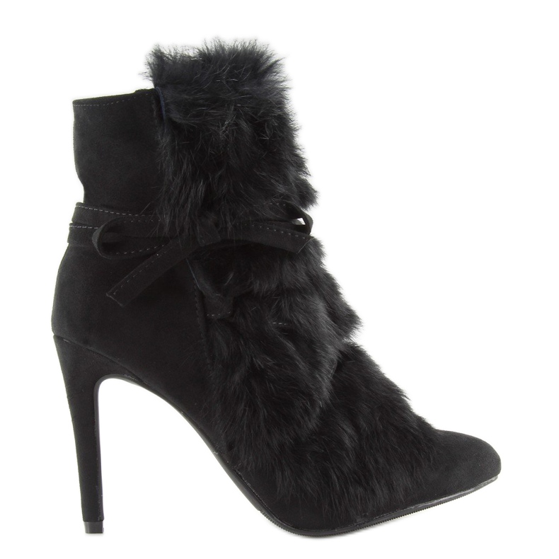 Černé kozačky na vysokém podpatku s kožíškem černá 1319 Black 2