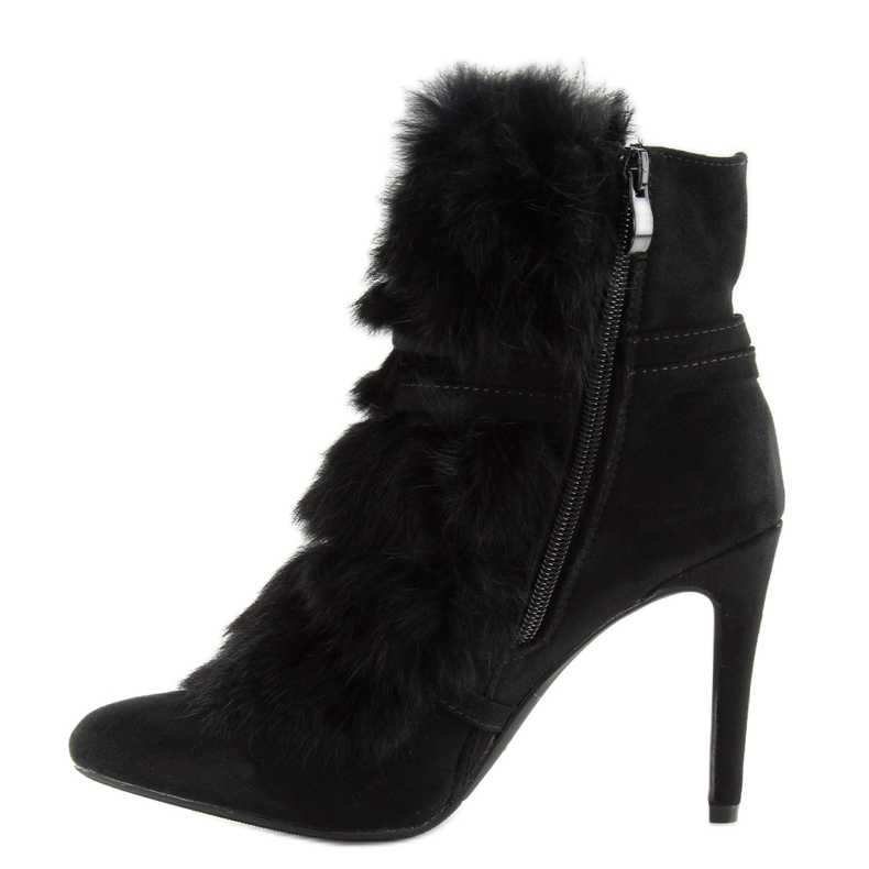 Černé kozačky na vysokém podpatku s kožíškem černá 1319 Black 1
