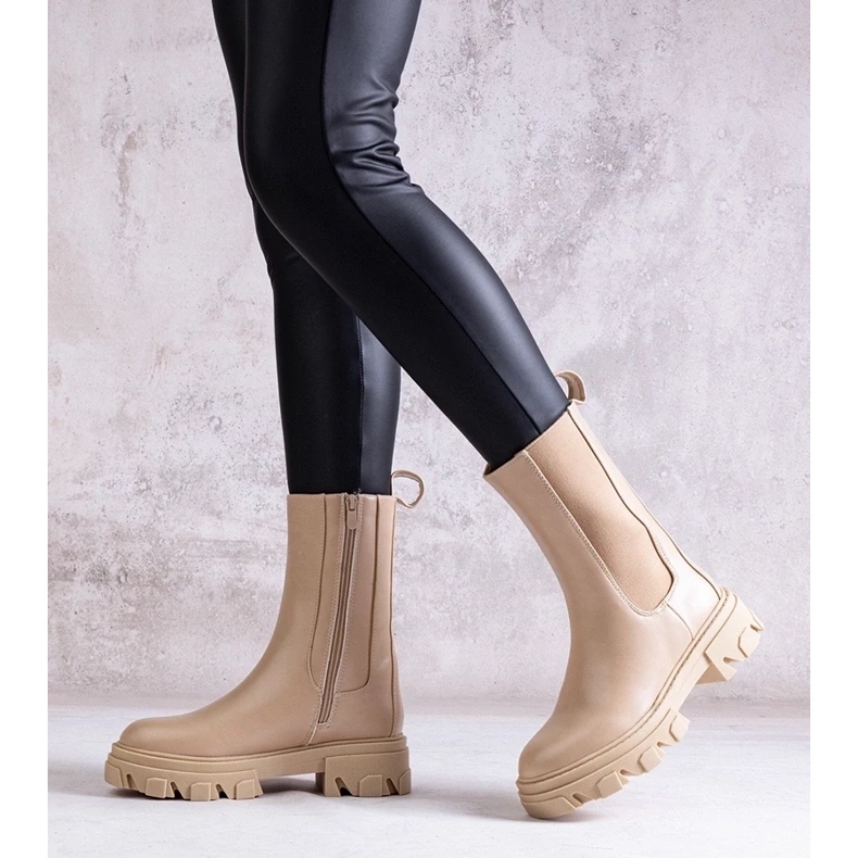 D/CEO Béžové vysoké kotníkové boty z eko kůže Manera béžový 1