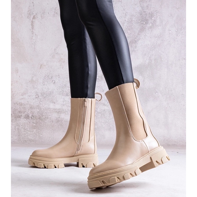 D/CEO Béžové vysoké kotníkové boty z eko kůže Manera béžový 2