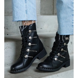 D/CEO Černé šněrovací kotníkové boty zdobené cvočky Elea černá 2