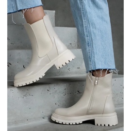 D/CEO Béžové zateplené kozačky na zip, eko kůže Alia béžový 1