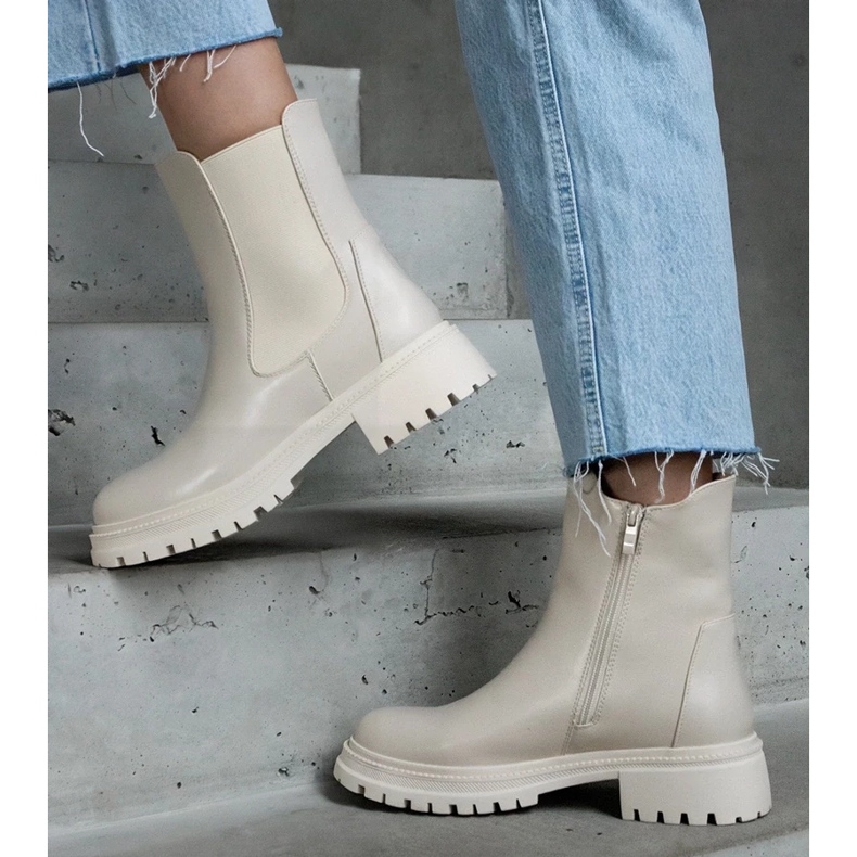 D/CEO Béžové zateplené kozačky na zip, eko kůže Alia béžový 1