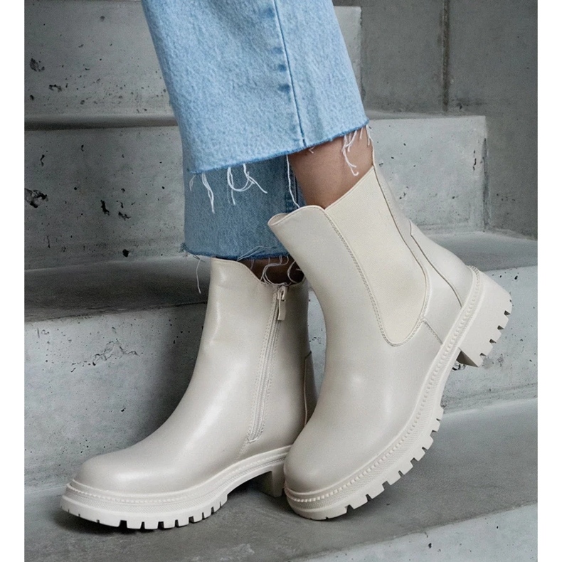 D/CEO Béžové zateplené kozačky na zip, eko kůže Alia béžový 2