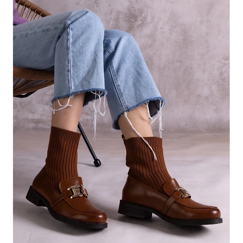 D/CEO Hnědé kozačky s látkovým svrškem značky Krisa hnědý 2