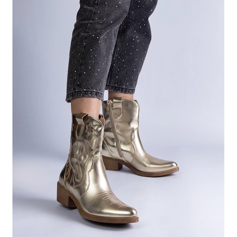 D/CEO Golden Boots Dámské kovbojské boty na kovovém příspěvku Madeira zlatý 2