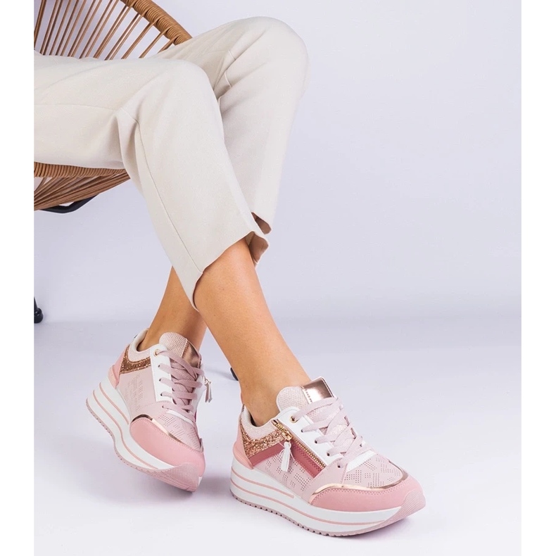 D/CEO Růžové sportovní tenisky na platformě zdobené třpytem na Maltě růžový 1